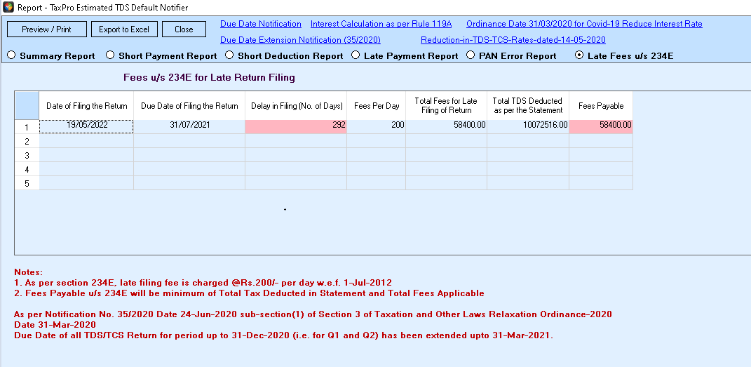 Late Fee Report
