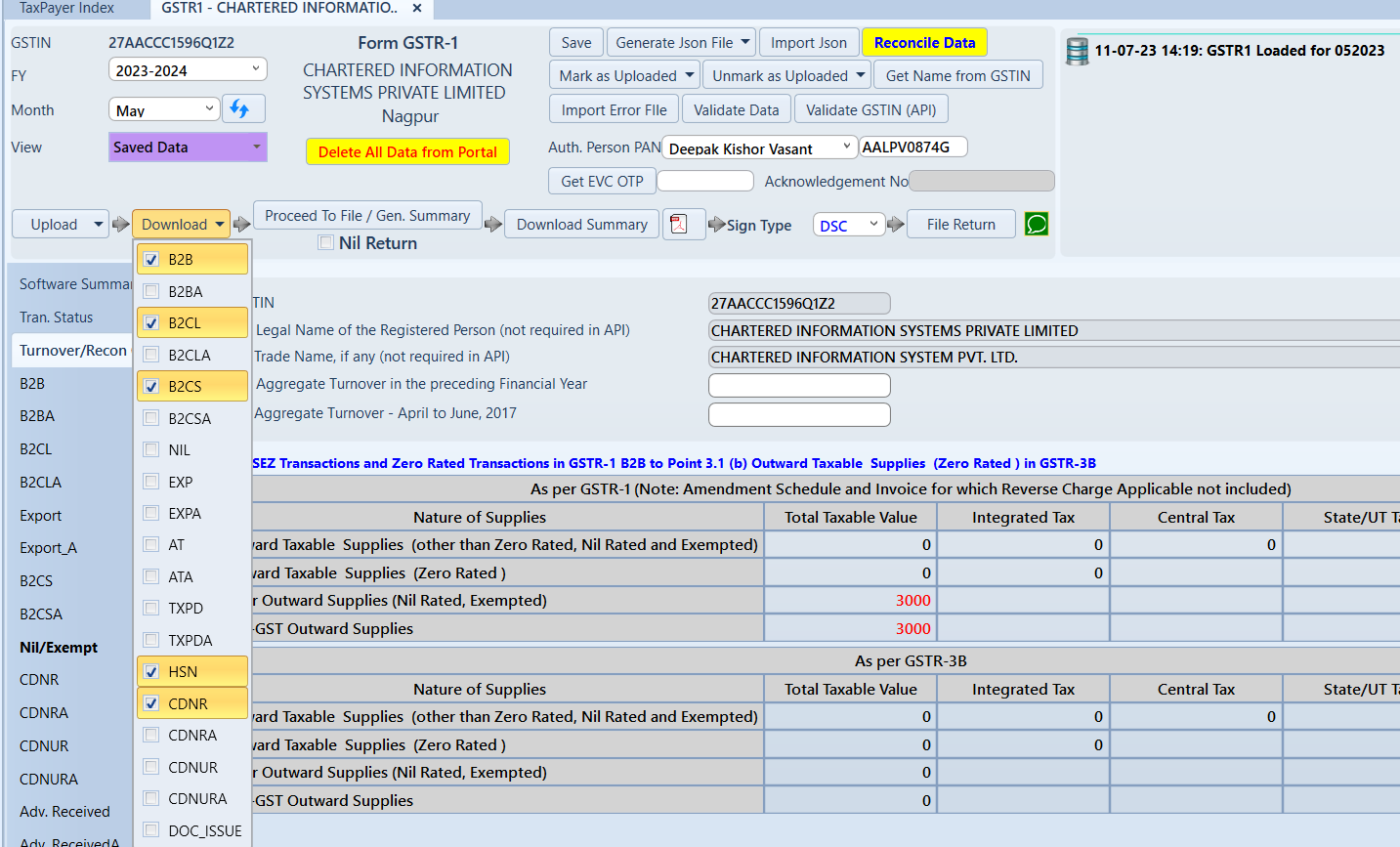 GSTR1 Download Data