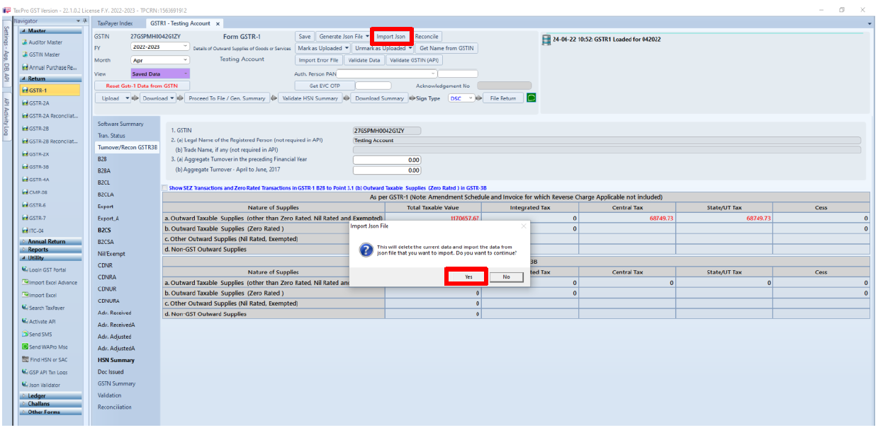 GSTR1 Import Json