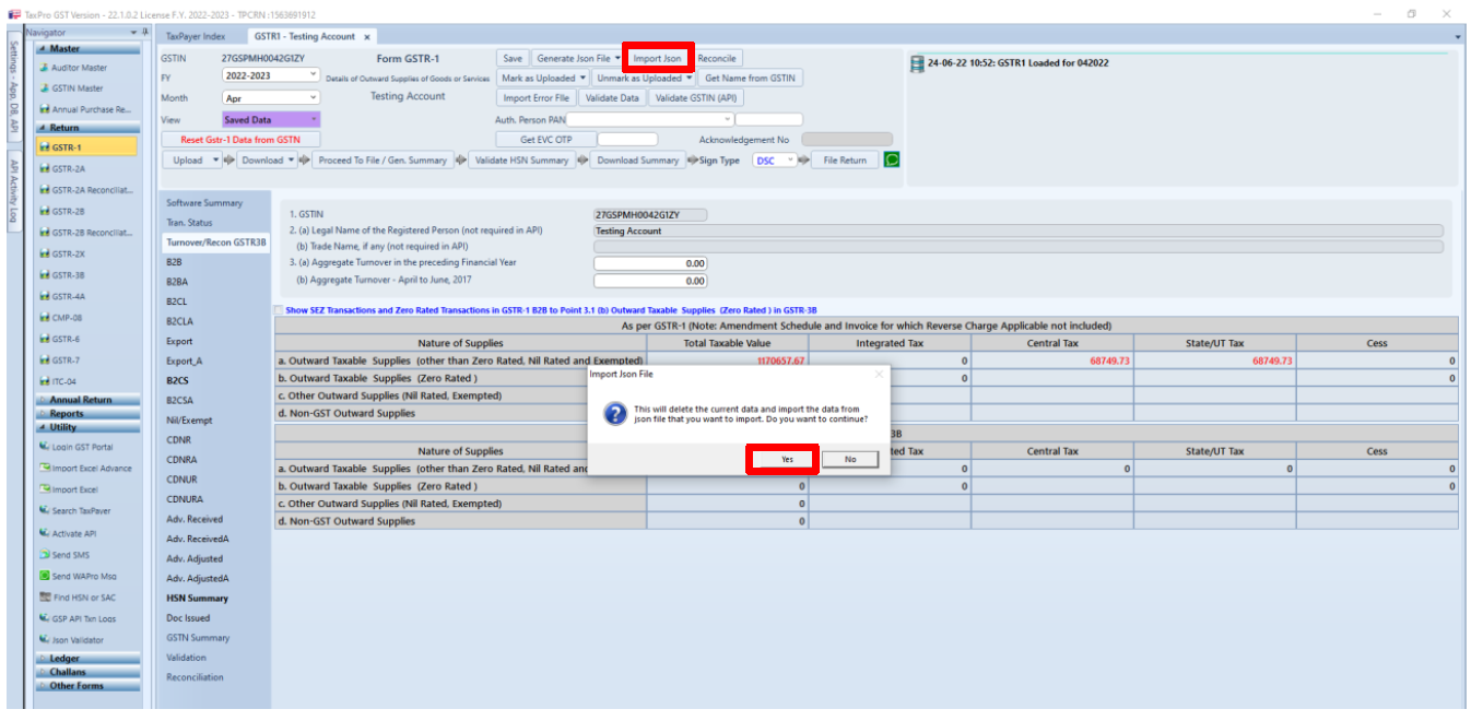 GSTR1 Import Msg1