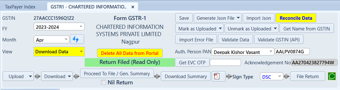 GSTR1 Return Filed