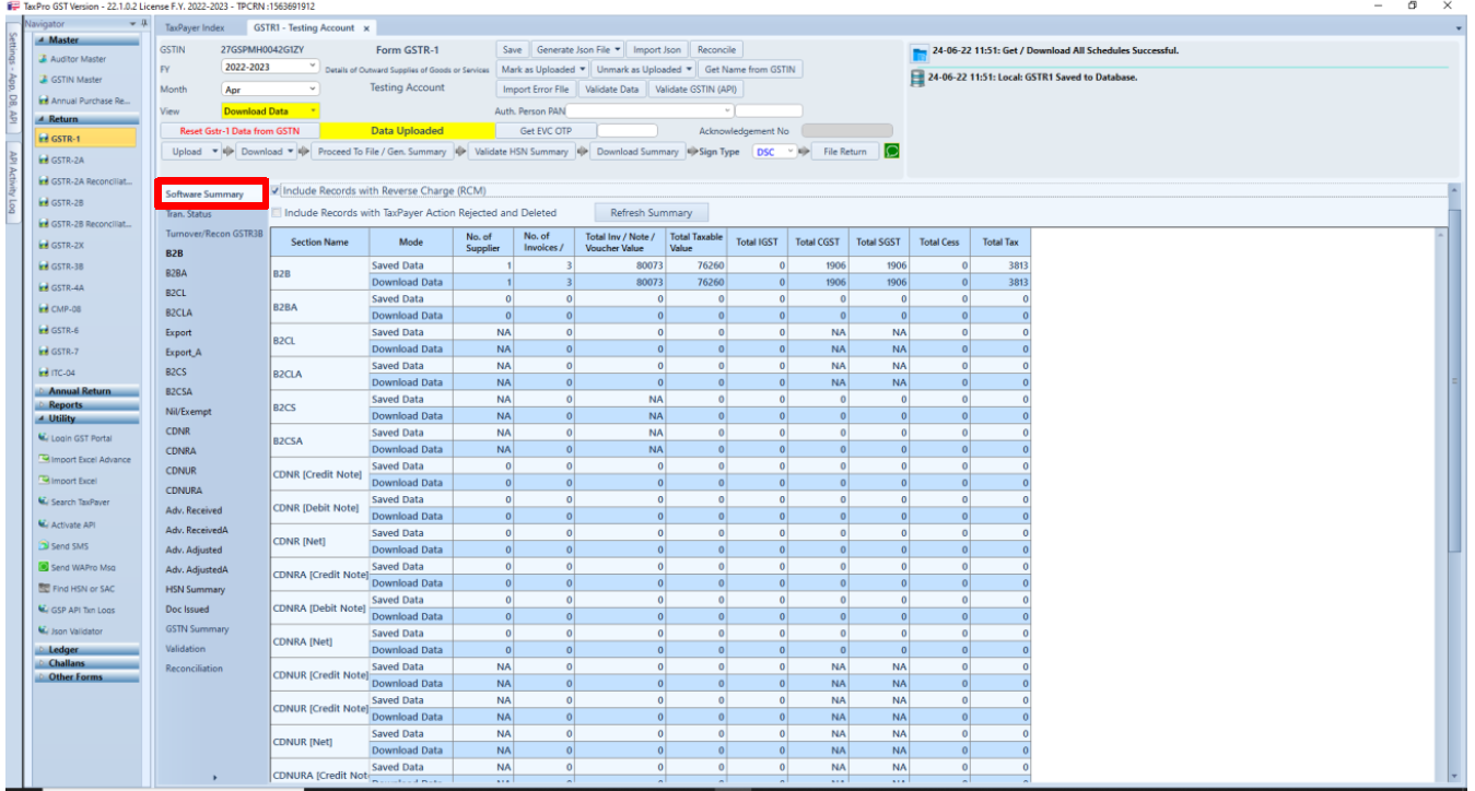 GSTR1 Software Summary